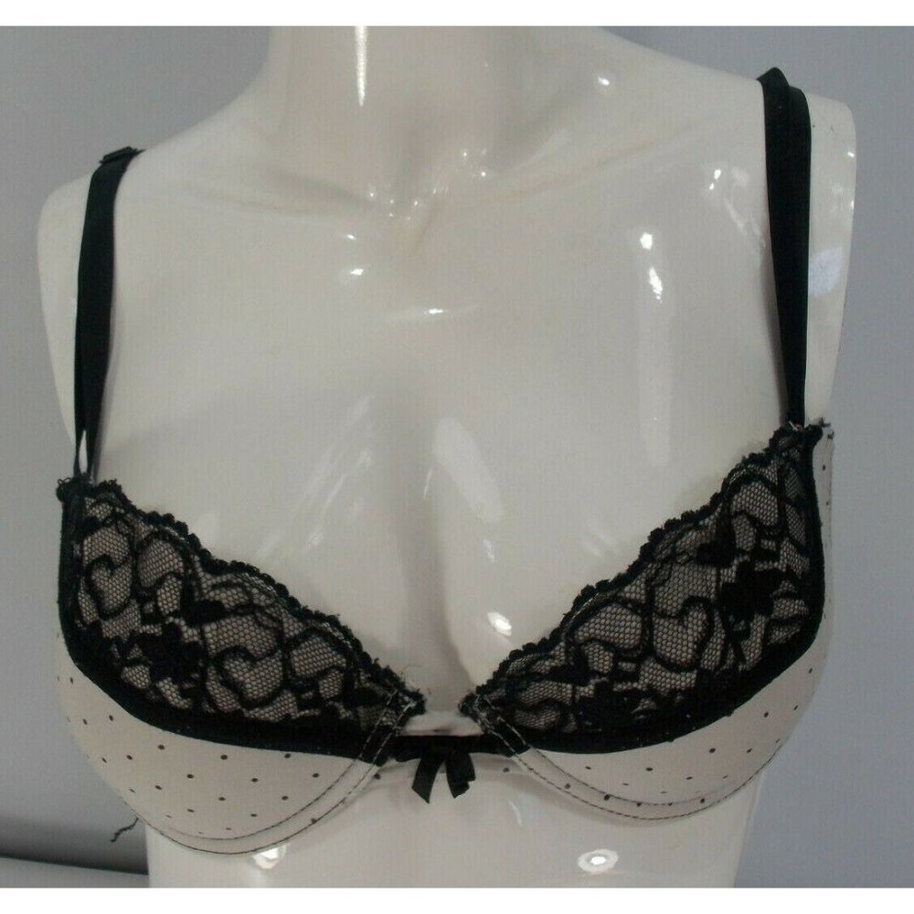 Sophie B 36C Contour Lace Overlay Padded Underwire Bra Black White